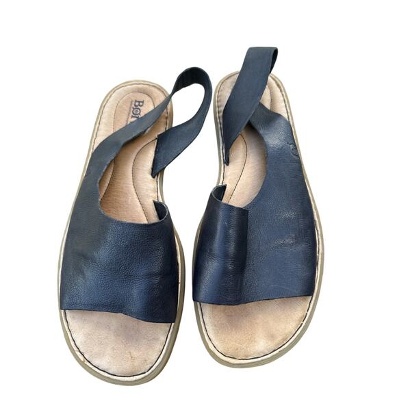 Born Inlet Slingback Sandals Womens 9M Black soft Leather Peep Toes Shoes - Picture 2 of 14